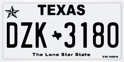 TX license plate DZK3180