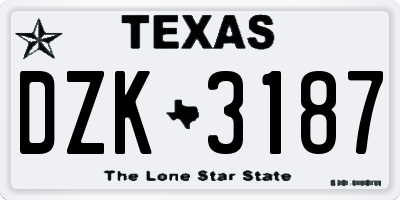 TX license plate DZK3187
