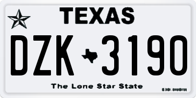 TX license plate DZK3190