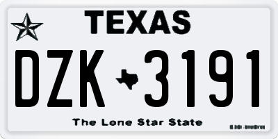 TX license plate DZK3191