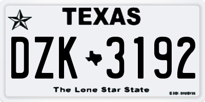 TX license plate DZK3192