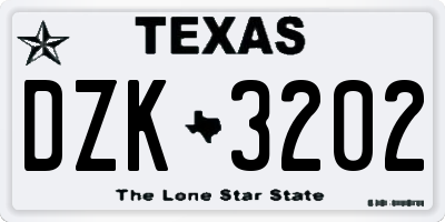 TX license plate DZK3202