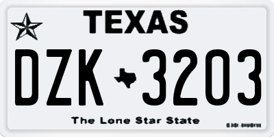TX license plate DZK3203
