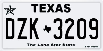 TX license plate DZK3209