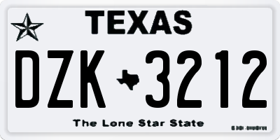 TX license plate DZK3212