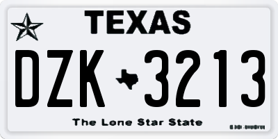 TX license plate DZK3213