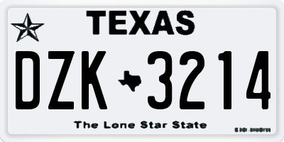 TX license plate DZK3214