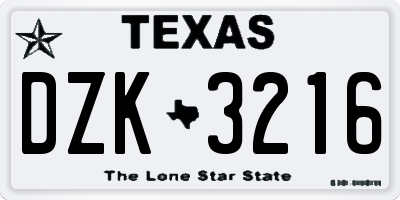 TX license plate DZK3216