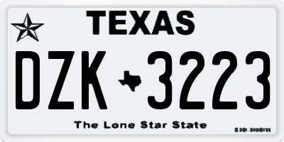 TX license plate DZK3223