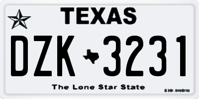 TX license plate DZK3231