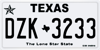 TX license plate DZK3233