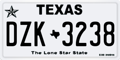 TX license plate DZK3238