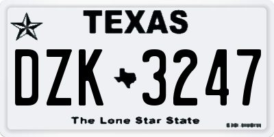 TX license plate DZK3247