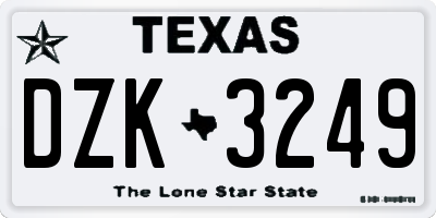 TX license plate DZK3249