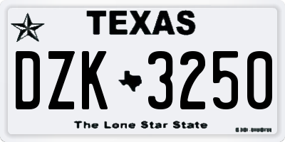 TX license plate DZK3250