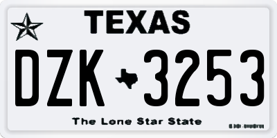 TX license plate DZK3253