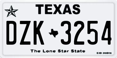 TX license plate DZK3254