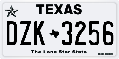 TX license plate DZK3256