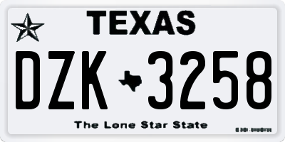 TX license plate DZK3258