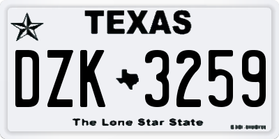 TX license plate DZK3259