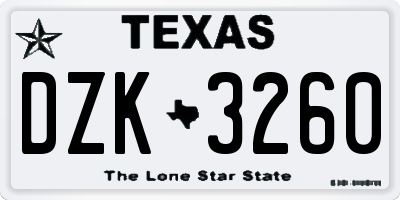 TX license plate DZK3260