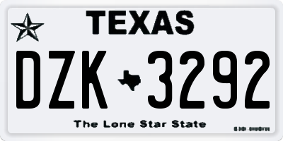 TX license plate DZK3292