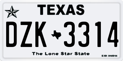 TX license plate DZK3314