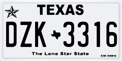 TX license plate DZK3316