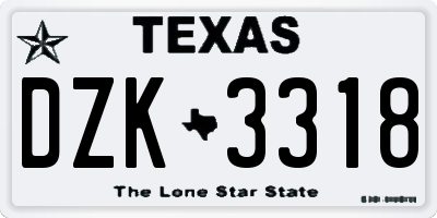 TX license plate DZK3318