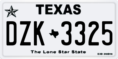 TX license plate DZK3325