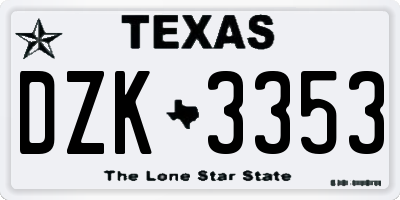 TX license plate DZK3353