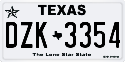 TX license plate DZK3354