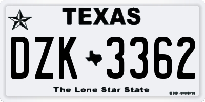 TX license plate DZK3362