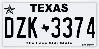 TX license plate DZK3374