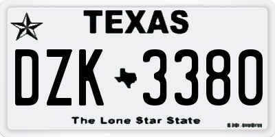 TX license plate DZK3380