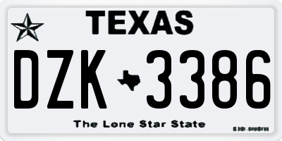 TX license plate DZK3386