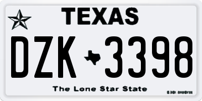 TX license plate DZK3398