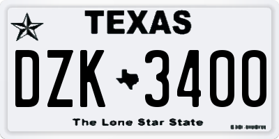 TX license plate DZK3400