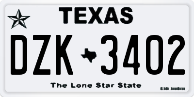 TX license plate DZK3402