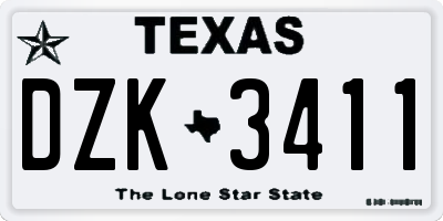 TX license plate DZK3411