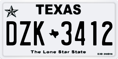 TX license plate DZK3412