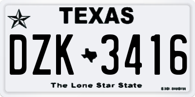 TX license plate DZK3416