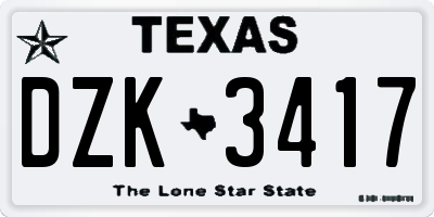 TX license plate DZK3417