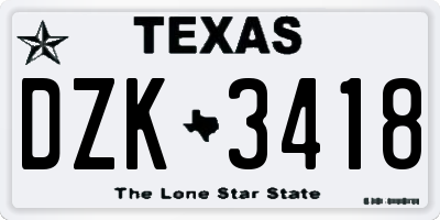 TX license plate DZK3418