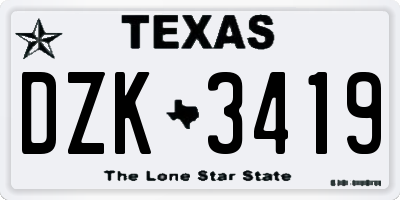 TX license plate DZK3419