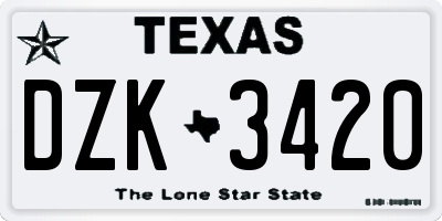 TX license plate DZK3420