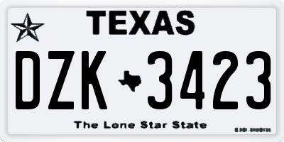 TX license plate DZK3423