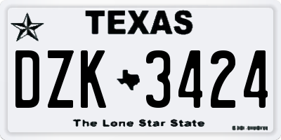 TX license plate DZK3424