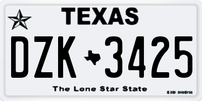 TX license plate DZK3425