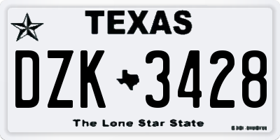 TX license plate DZK3428